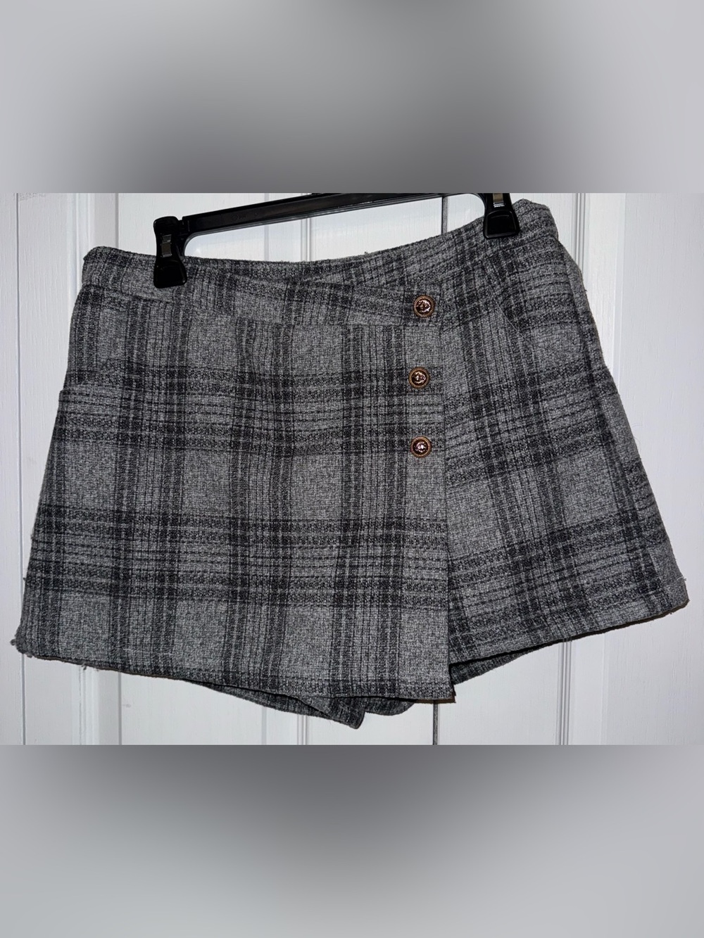 Entro Grey Plaid Wrap Skort Dark Academia Mini Skirt with Shorts Size L